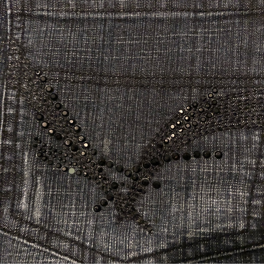 Unique Black Jean Mermaid Flare Skirt Diamanté Accents on back pockets Size 5 - Picture 15 of 16